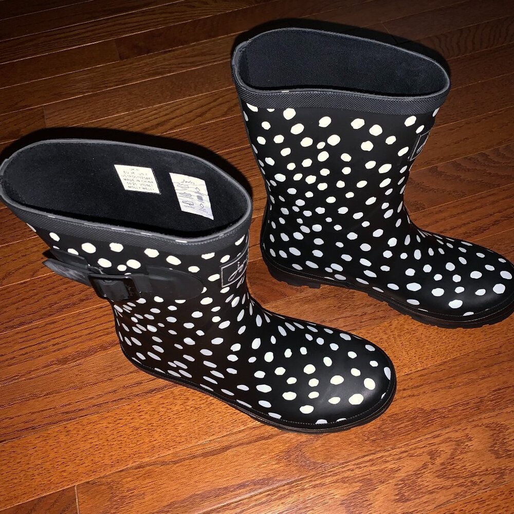 Joules Women's White Spot Rubber Rain Boots
